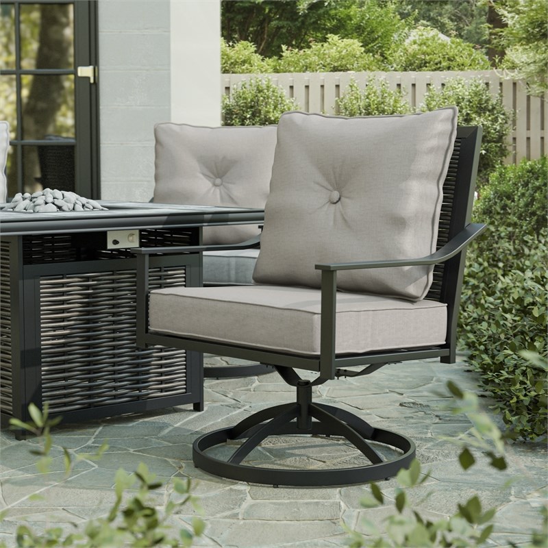 Greemotion Segovia 4-Piece Outdoor Black Metal Dining Swivel Chairs