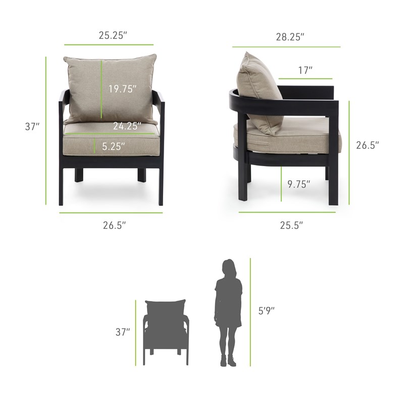 Greemotion 3-Piece Lotus Stackable Outdoor Metal Bistro Set in Black