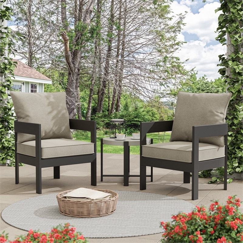 Greemotion 3-Piece Lotus Stackable Outdoor Metal Bistro Set in Black