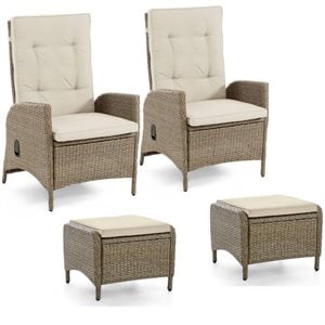 Greemotion Garda Aluminum Reclining Chair and Ottoman in Beige (Set of 4)