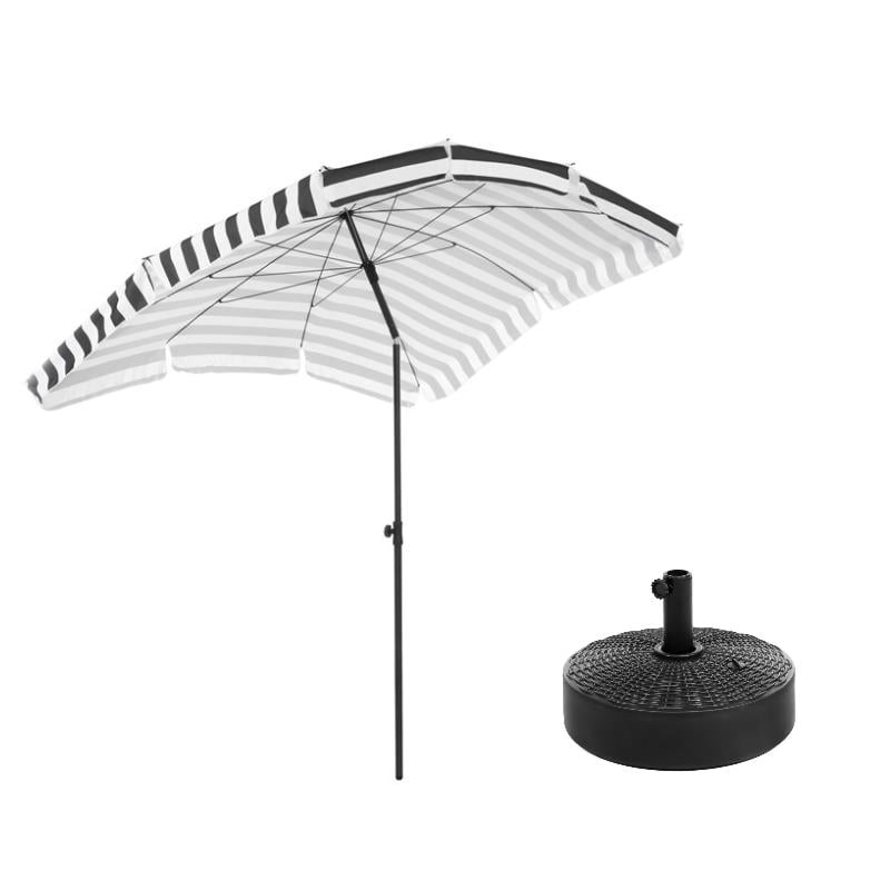 Greemotion Sleek 2 Set Steel Black and White Fabric Patio Umbrella with Base