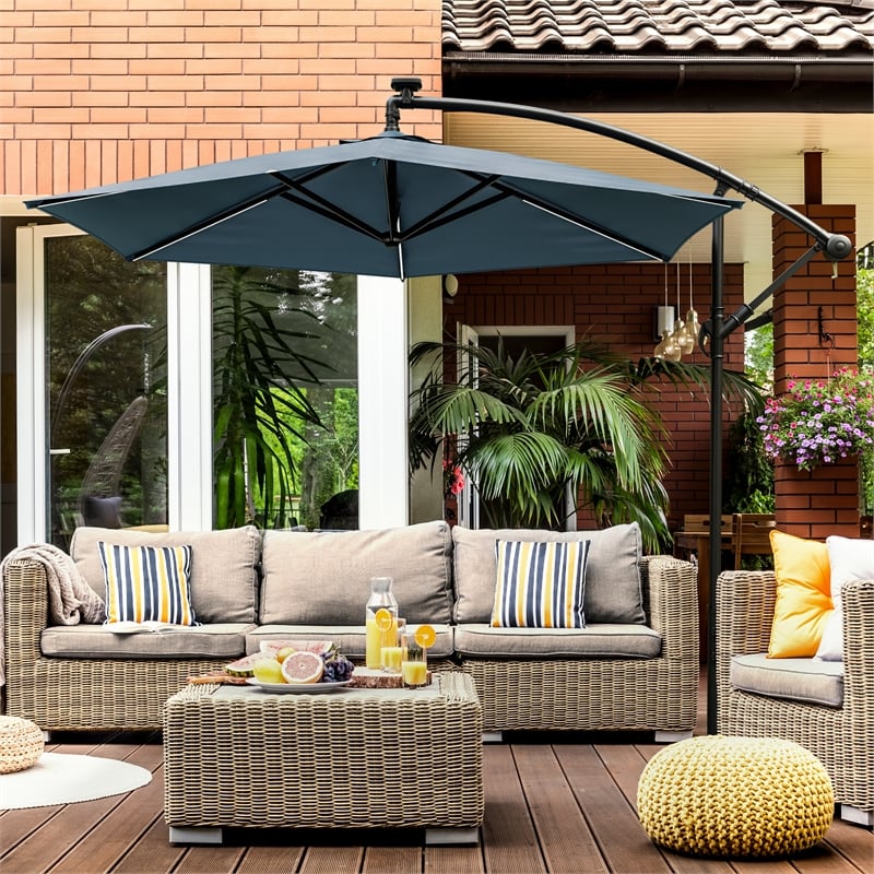 Greemotion Set of 2 Glam 10Ft Blue Cantilever Fabric Patio Umbrella with Base