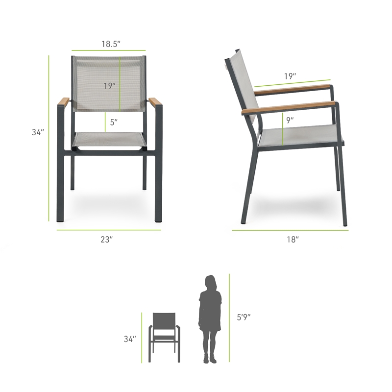 Greemotion Mackay 2-Piece Outdoor Patio Metal Gray Frame Chairs with Teak Accent