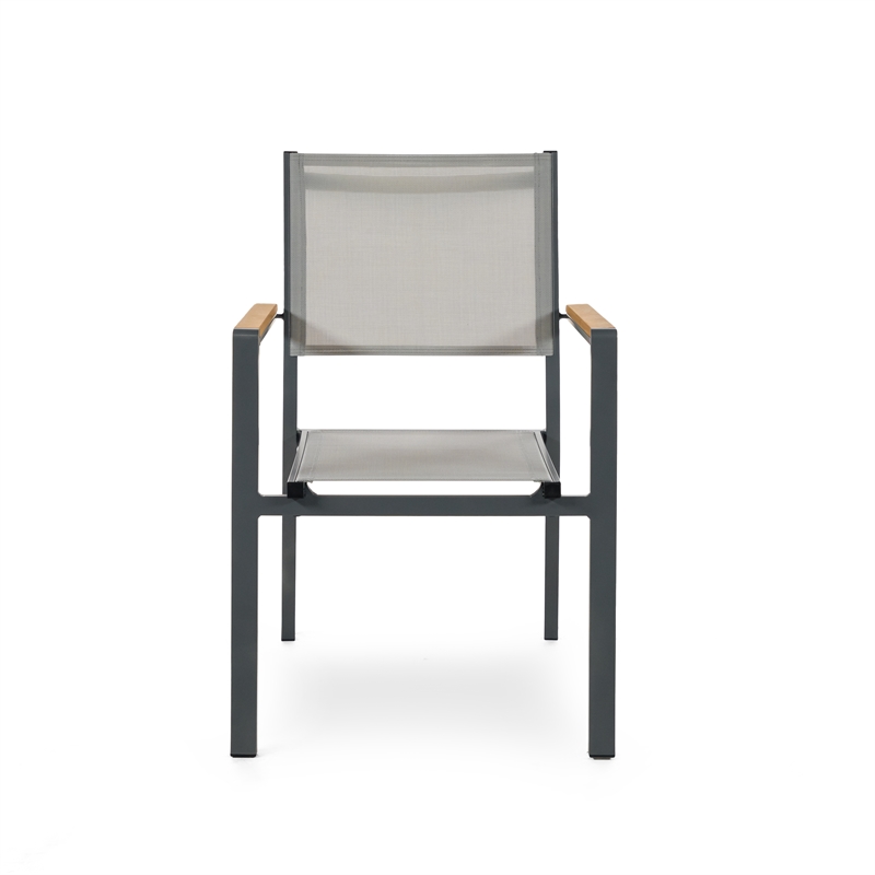Greemotion Mackay 2-Piece Outdoor Patio Metal Gray Frame Chairs with Teak Accent