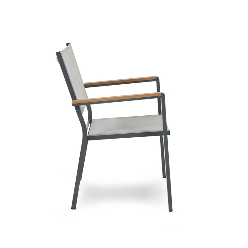 Greemotion Mackay 2-Piece Outdoor Patio Metal Gray Frame Chairs with Teak Accent