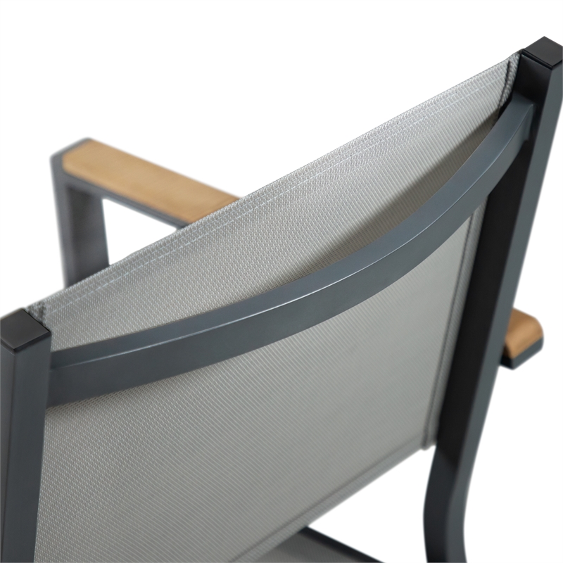 Greemotion Mackay 2-Piece Outdoor Patio Metal Gray Frame Chairs with Teak Accent