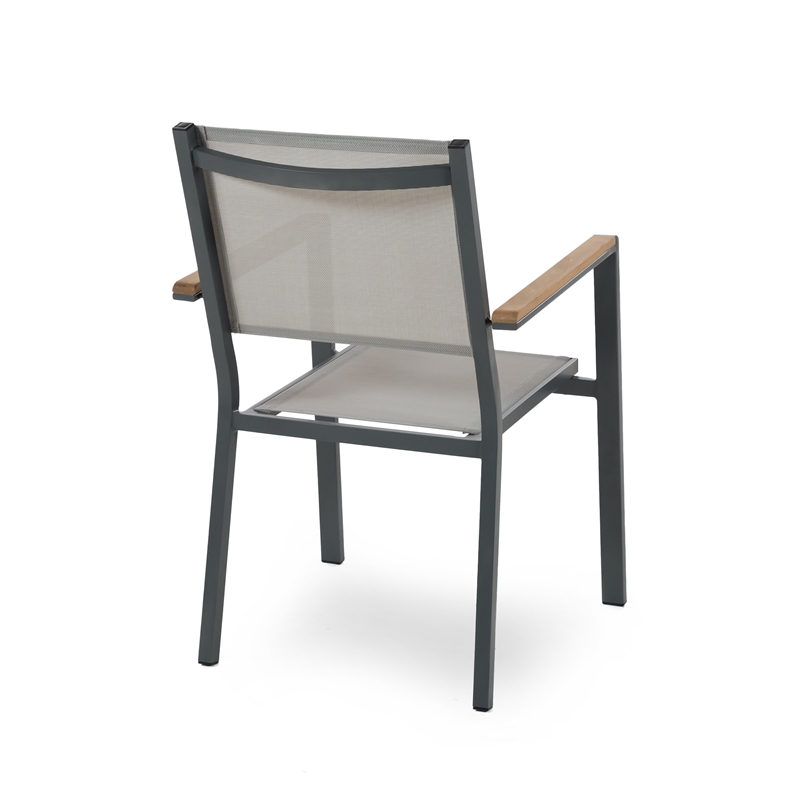 Greemotion Mackay 2-Piece Outdoor Patio Metal Gray Frame Chairs with Teak Accent