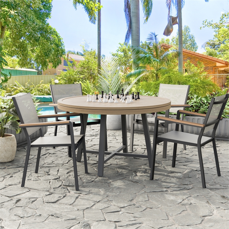 Greemotion Lyon 5-Piece 3-in-1 Aluminum Patio Dining Table Set Natural