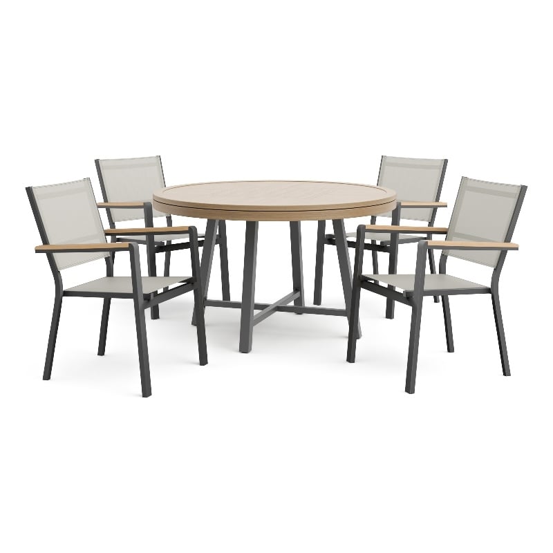Greemotion Lyon 5-Piece 3-in-1 Aluminum Patio Dining Table Set Natural