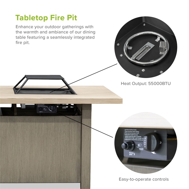 Greemotion Bordeaux Natural Finish Metal Outdoor Fire Pit Table Grill