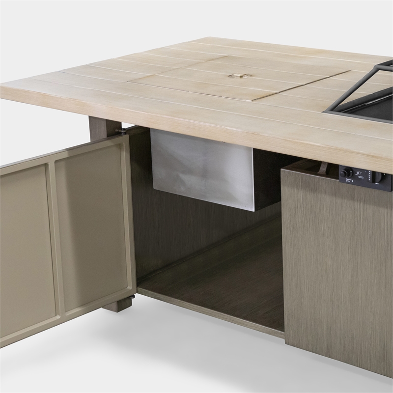 Greemotion Bordeaux Natural Finish Metal Outdoor Fire Pit Table Grill