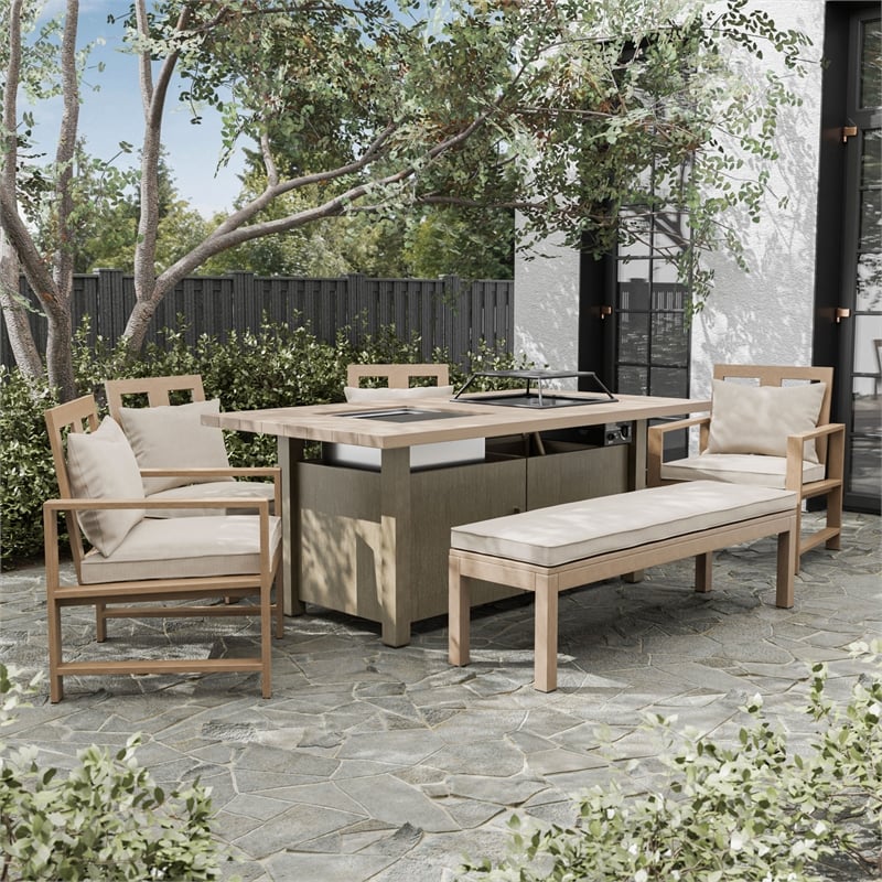 Greemotion Bordeaux 6-Piece Natural Finish Metal Outdoor Fire Pit Dining Set