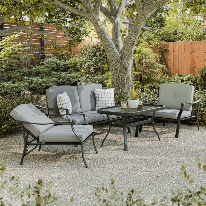 Greemotion Palma 4-Piece Metal Conversation Sets Outdoor Recliner Gray