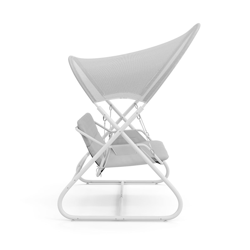 Greemotion Sandor Outdoor Metal Swing with Canopy Sun Shade in White