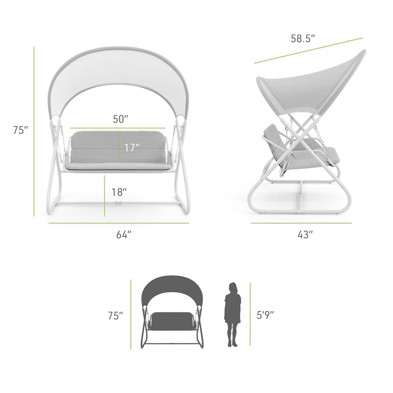 Greemotion Sandor Outdoor Metal Swing with Canopy Sun Shade in White