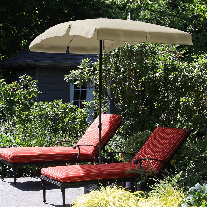 Greemotion Sleek 7.5' Adjustable Stainless Steel Beige Fabric Patio Umbrella