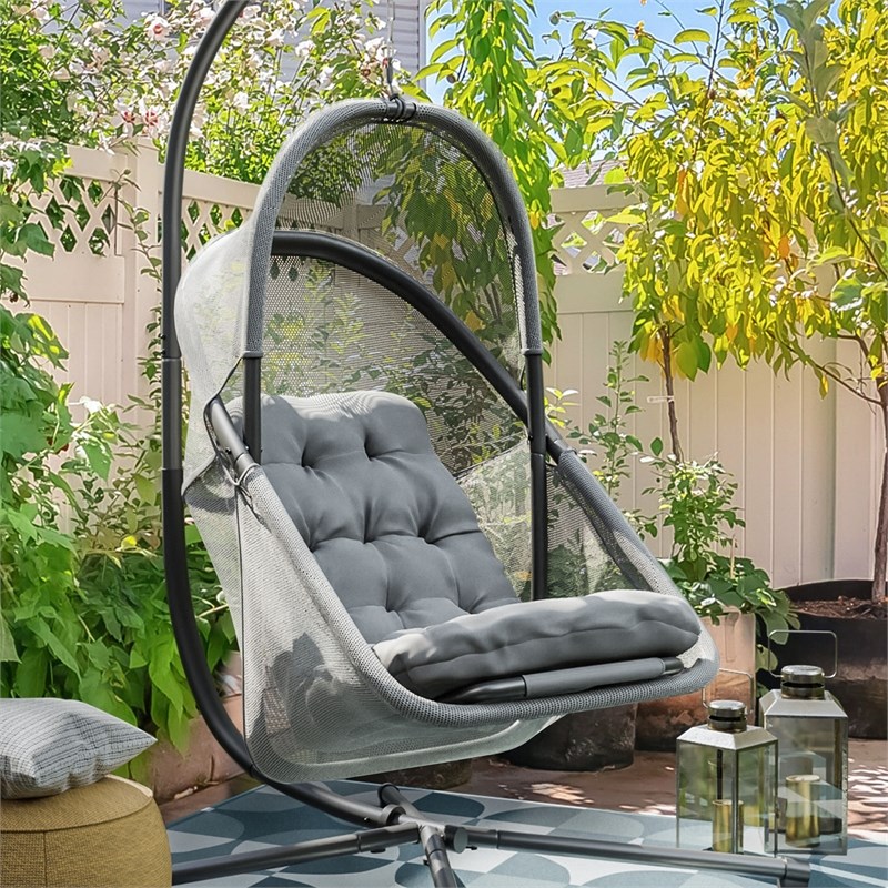 Greemotion Breeze Outdoor Foldable Mesh Fabric Egg Swing in Light Gray