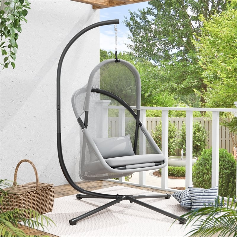 Greemotion 2-Piece Outdoor Foldable Mesh Fabric & Metal Swing Set in Dark Gray