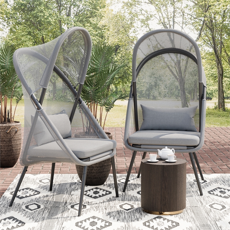 Greemotion Alverta Foldable Outdoor Fabric Mesh Chair in Light Gray (Set of 2)