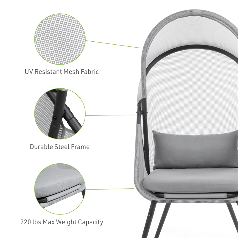 Greemotion Alverta Foldable Outdoor Fabric Mesh Chair in Light Gray (Set of 2)