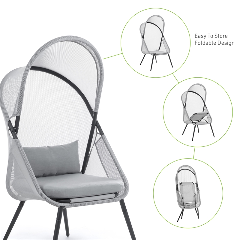 Greemotion Alverta Foldable Outdoor Fabric Mesh Chair in Light Gray (Set of 2)