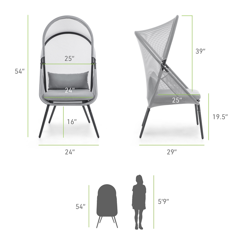 Greemotion Alverta Foldable Outdoor Fabric Mesh Chair in Light Gray (Set of 2)