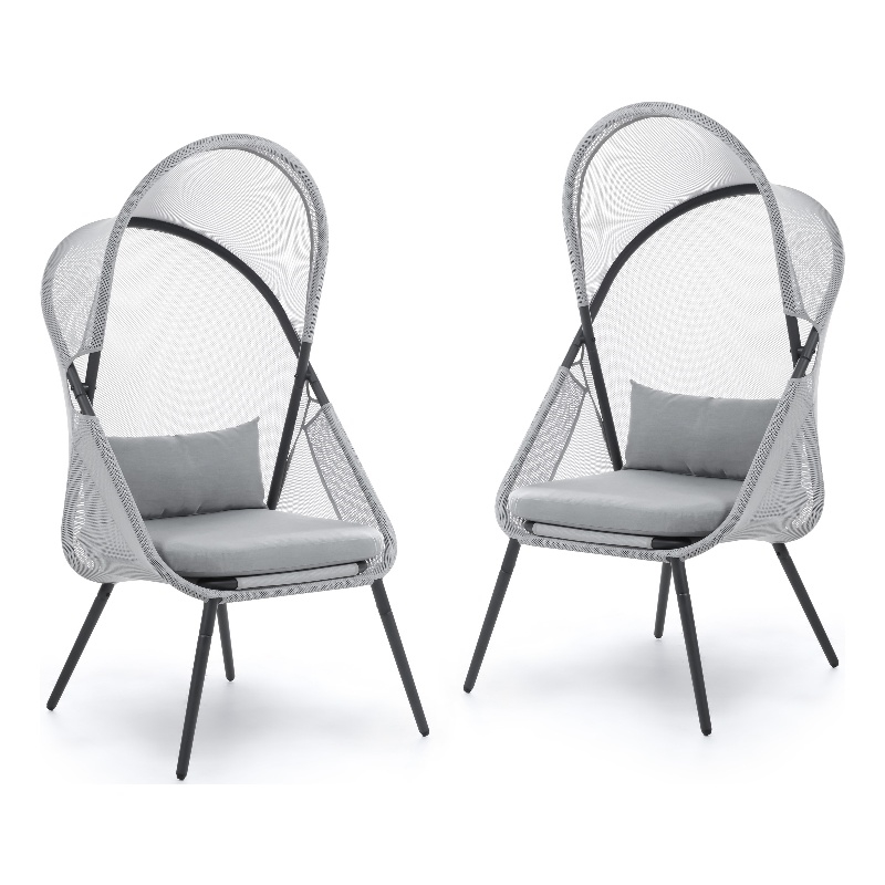 Greemotion Alverta Foldable Outdoor Fabric Mesh Chair in Light Gray (Set of 2)