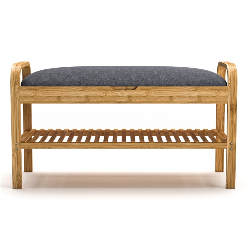 Greemotion Leipzig Padded Bamboo Shoe Storage Bench in Natural