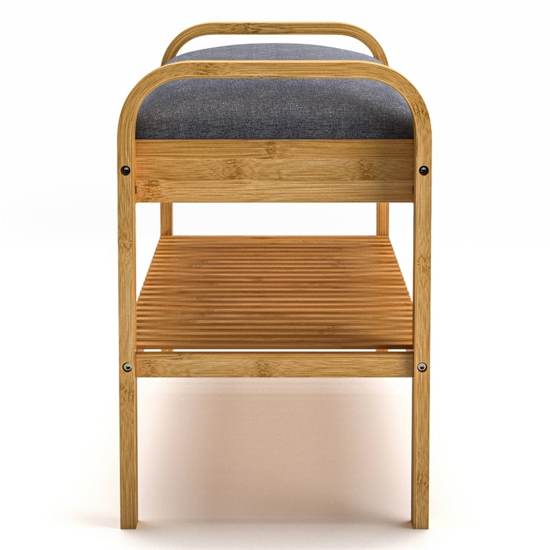 Greemotion Leipzig Padded Bamboo Shoe Storage Bench in Natural