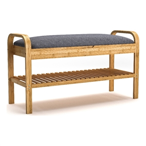 Greemotion Leipzig Padded Bamboo Shoe Storage Bench in Natural