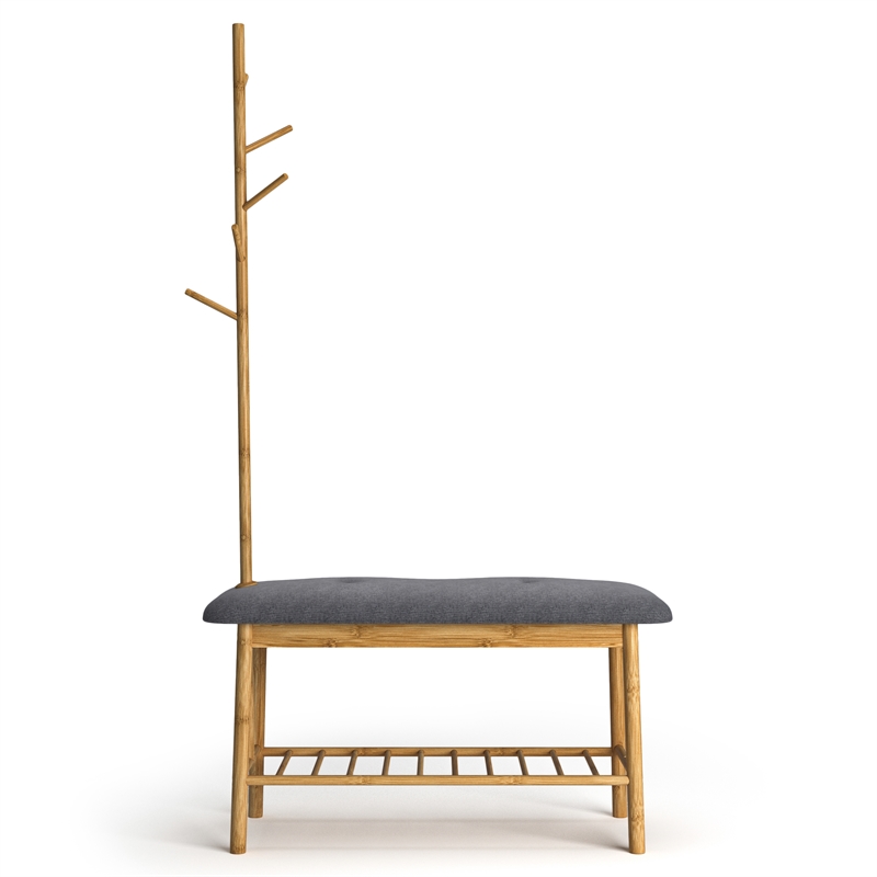 Greemotion Halle Bamboo Shoe Storage Bench with Hall Tree in Natural