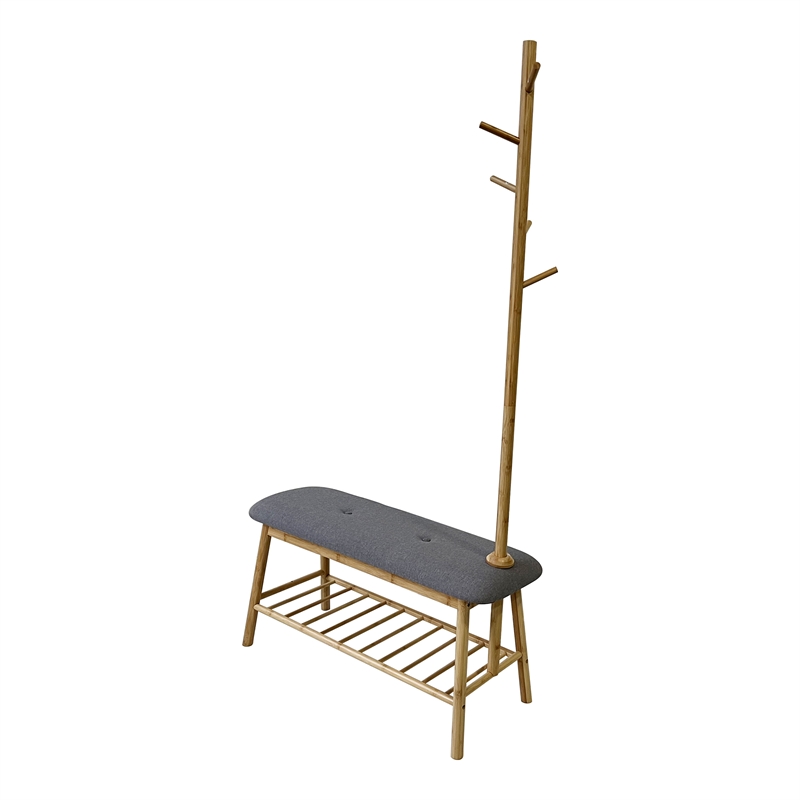 Greemotion Halle Bamboo Shoe Storage Bench with Hall Tree in Natural