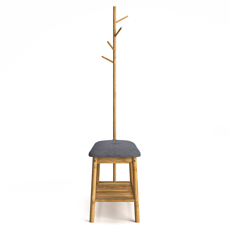 Greemotion Halle Bamboo Shoe Storage Bench with Hall Tree in Natural