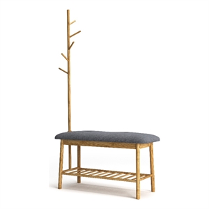 Greemotion Halle Bamboo Shoe Storage Bench with Hall Tree in Natural