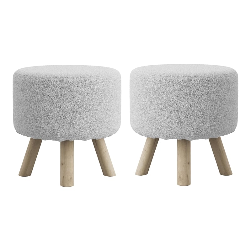 Greemotion Essen White Fabric Upholstered Round Footstools (Set of 2)