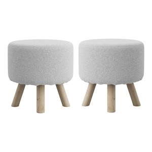 Greemotion Essen White Fabric Upholstered Round Footstools (Set of 2)