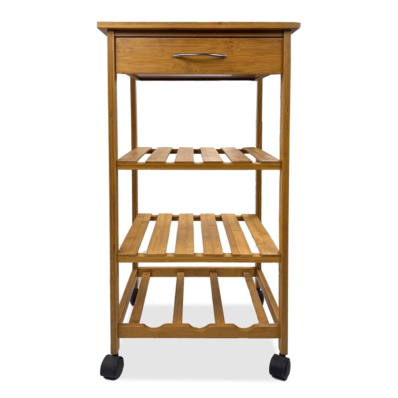 Greemotion Dahn Bamboo 3-Shelf Kitchen Cart with Drawer in Natural
