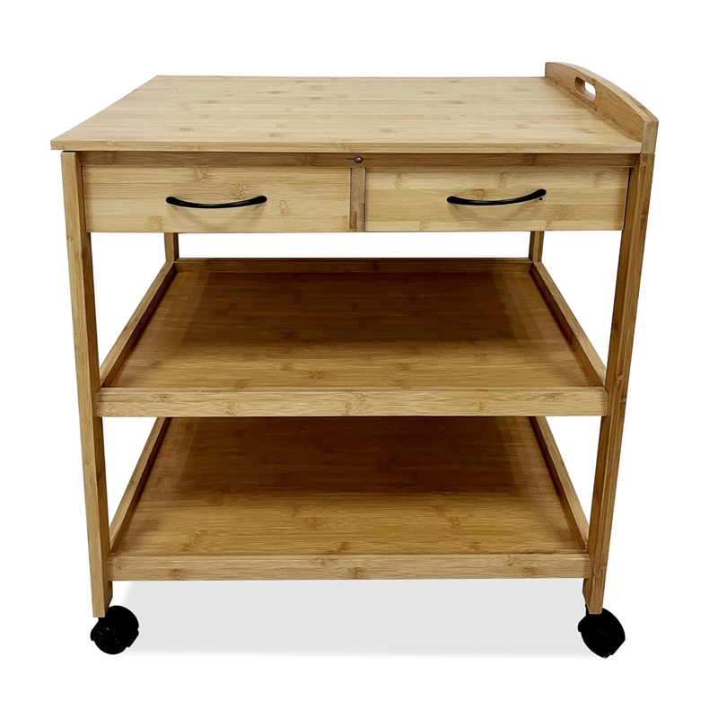 Greemotion Dohna Bamboo 2-Shelf Kitchen Cart with 2-Drawer in Natural