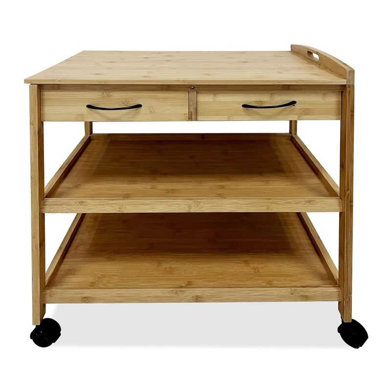 Greemotion Dohna Bamboo 2-Shelf Kitchen Cart with 2-Drawer in Natural