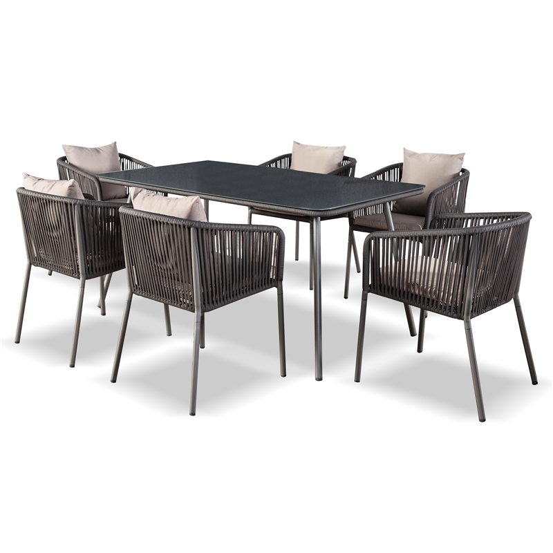 Zavian Metal 7-Piece Outdoor Dining Table Set in Light Gray