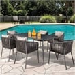 Zavian Metal 7-Piece Outdoor Dining Table Set in Light Gray