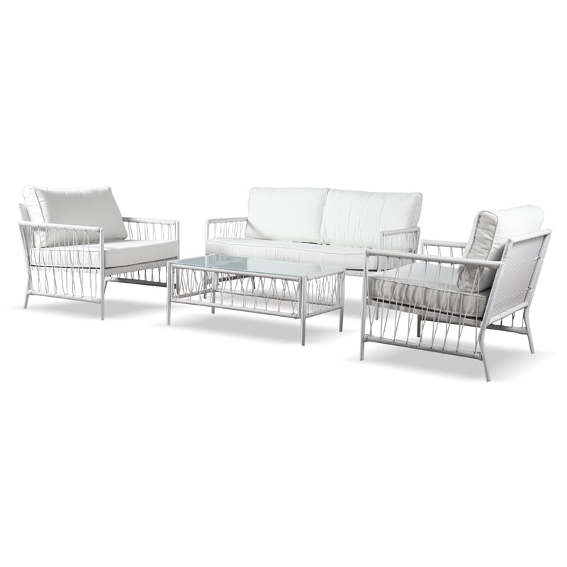 Octavian Metal 4-Piece Outdoor Wicker Sofa Set in White