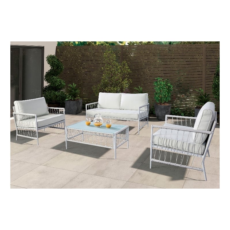 Octavian Metal 4-Piece Outdoor Wicker Sofa Set in White