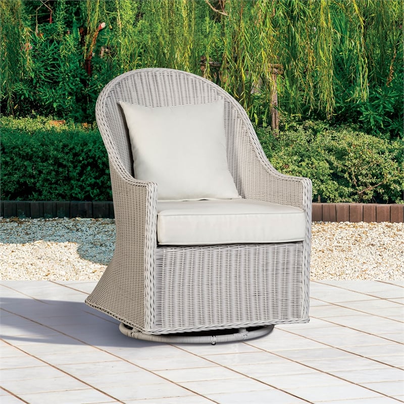 Orin Metal and Swivel Outdoor Wicker Chair in White