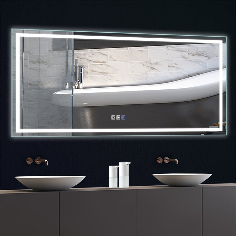 ExBrite 72 x 36 inch LED Bathroom Large Light LED Mirror,Anti Fog,Dimmable,Dual Lighting Mode,Tempered Glass