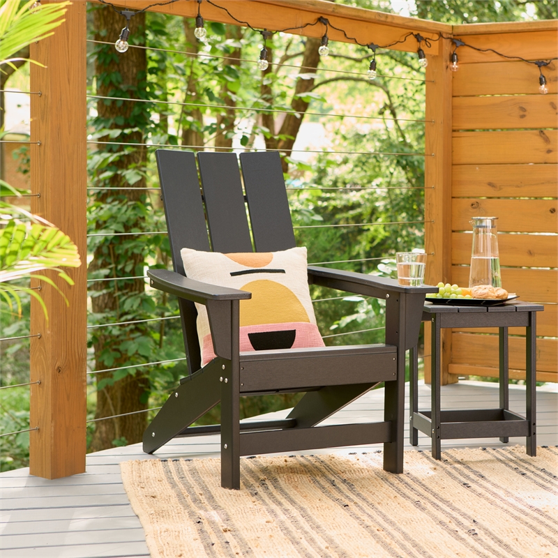 Shine Company Modern Resin All-Weather Patio Porch Adirondack Chair in Black