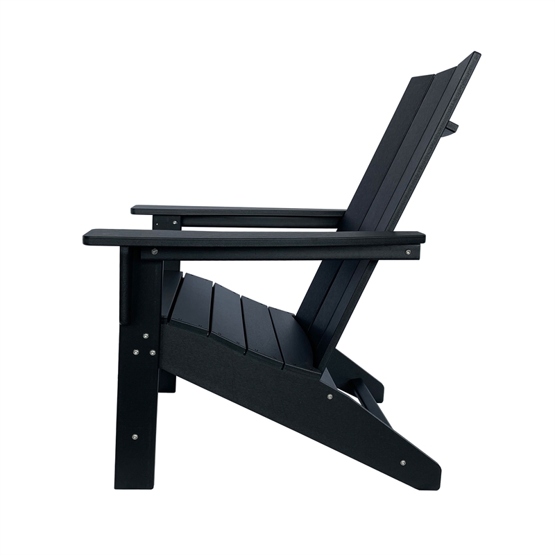 Shine Company Modern Resin All-Weather Patio Porch Adirondack Chair in Black