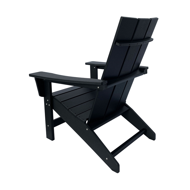 Shine Company Modern Resin All-Weather Patio Porch Adirondack Chair in Black