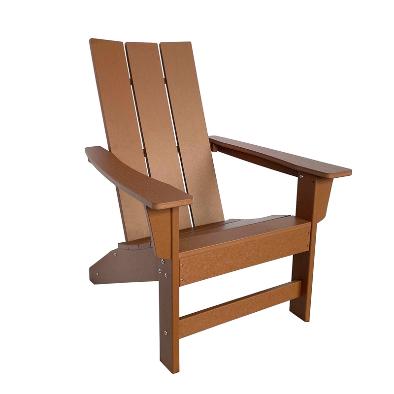 Shine Company Modern Resin All-Weather Patio Porch Adirondack Chair in Brown
