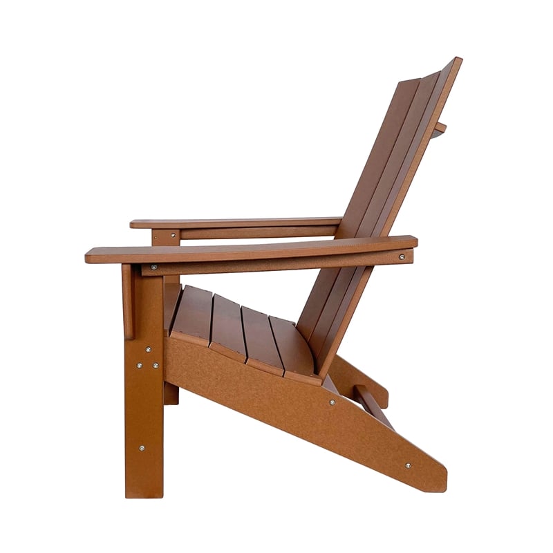 Shine Company Modern Resin All-Weather Patio Porch Adirondack Chair in Brown